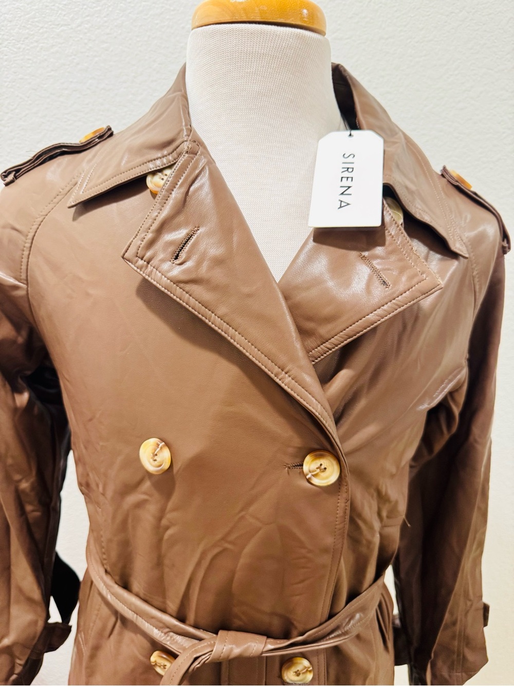 NWT Sirena Boutique Faux Leather Trench Coat Small